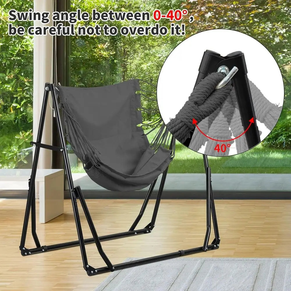 Portable Outdoor Hammock Swing Chair with Heavy Duty Stand, 480 lbs Capacity, Multifunctional, Gray