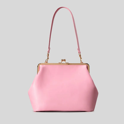 Fashion Large Kisslock Clutch Bag for Women Designer Clip Shell Women Shoulder Bags Luxury Soft Pu Leather Pink Color Handbags