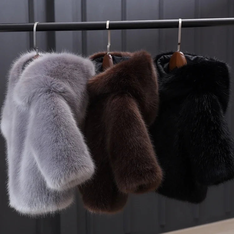 Children Clothing Faux Fur Coat 2025 Autumn Winter New Short Coat Trend for Boys Girls Korean Casual Fashionable Winter Clothes