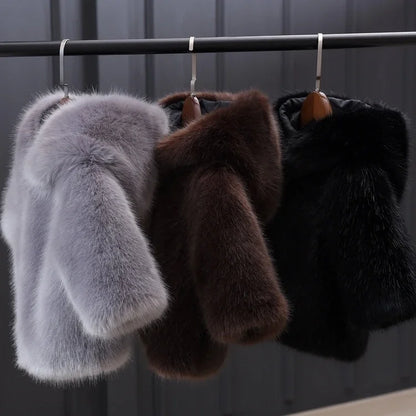 Children Clothing Faux Fur Coat 2025 Autumn Winter New Short Coat Trend for Boys Girls Korean Casual Fashionable Winter Clothes