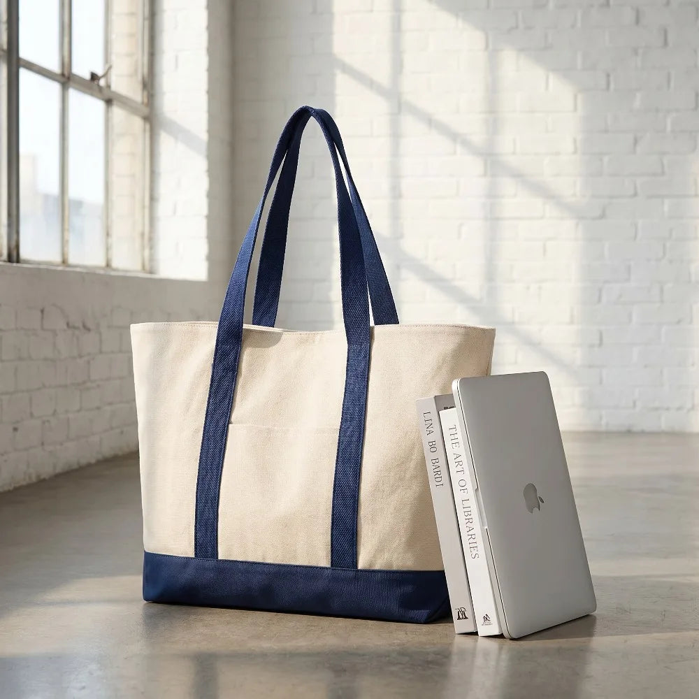 1/3/6PCS Heavy Duty Canvas Tote Bag with Front Pocket Blank DIY Reusable Grocery Shoulder Bag for Women Office School Beach
