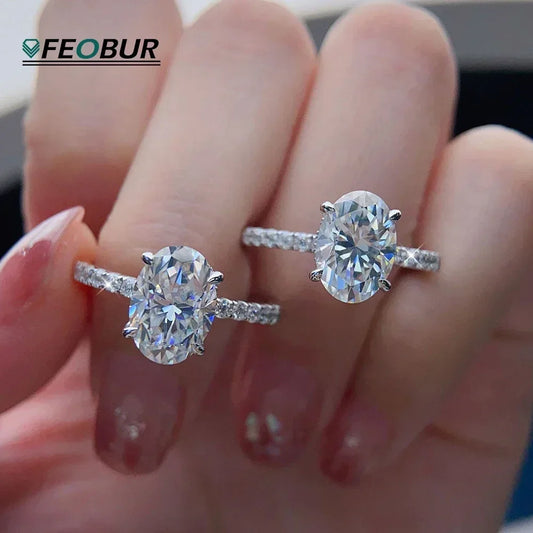 4.5CT Oval Cut Full Moissanite Engagement Ring for Women S925 Silver Plated 18K Gold Hidden Halo Diamond Wedding Band JewelryGRA