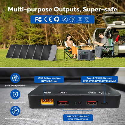 CTOLITY 100W-200W Foldable Solar Panel 22% Efficiency Portable Solar Charger for Camping Home Energy Storage Power Station