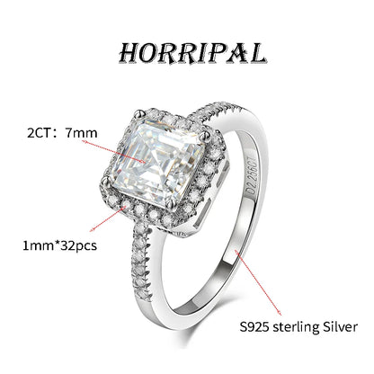 HORRIPAL High Quality Ascher Cut Moissanite Ring for Women 925 Sterling Silver GRA Wedding Engagement Shiny Classic Fine Jewelry