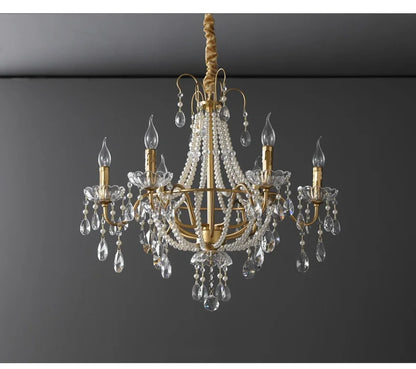 European Living Room Gold Candle E14 Chandelier Luxury Crystal Pearl Led Pendant Lights Villa Decor Led Suspend Lamp Luminarias