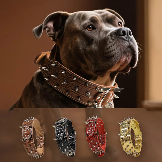 Vintage Heavy Duty Spiked Dog Collars Anti-bite Adjustable Comforable Widen PU Leather Pet Necklace Pets Accessories for Dogs