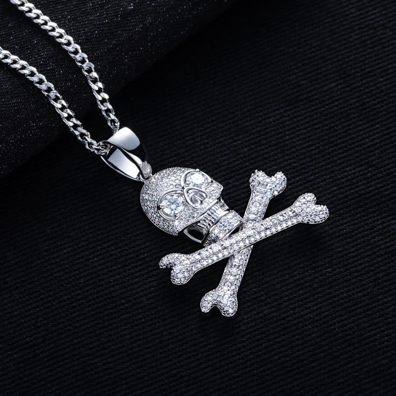 MossanRappr 3.35cttw Moissanite Skull Pendant Iced out Hip Hop Necklace 925 Sterling Silver D Color Fashion Jewelry Gift for Men