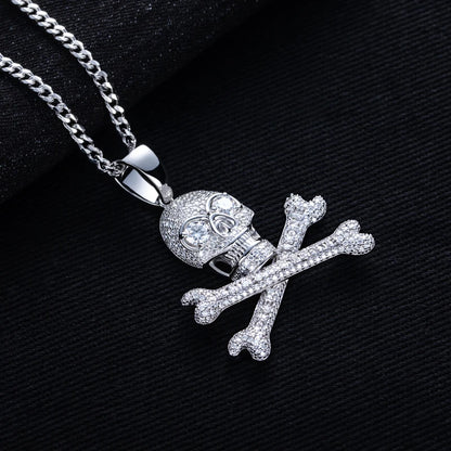 MossanRappr 3.35cttw Moissanite Skull Pendant Iced out Hip Hop Necklace 925 Sterling Silver D Color Fashion Jewelry Gift for Men