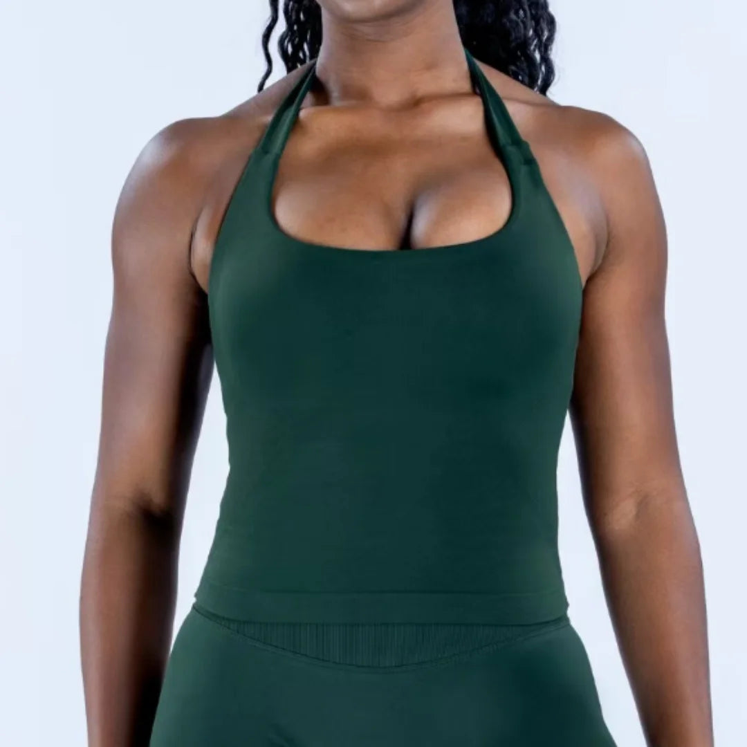 Denyf Women's Backless Halter Top Push-Up Sport Bra Gym Vest Workout Tank Top Yoga Activewear Running Vest