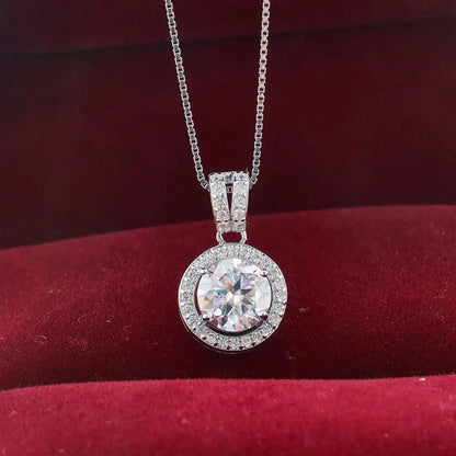 S925 Sterling Silver Moissanite Necklace 1 Carat Round Shape colorful lab-created diamond jewelry For Women