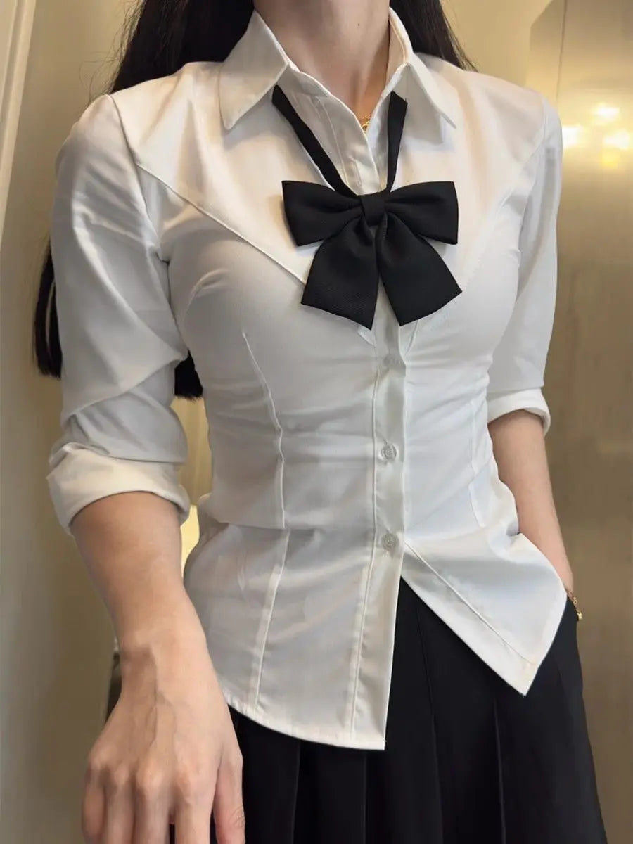 White Original JK Uniform Fitted Shirt Japanese-style Sweet and Spicy School Uniform Long-sleeved Slimming Top for Hot Girls