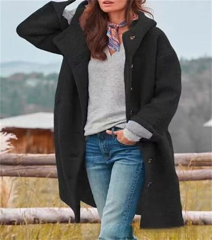 Manteaux Femme Winter Warm Woolen Coat Solid Color Manteau Femme Hooded Fashion Womans Clothing Single-breasted Hooded Long Coat