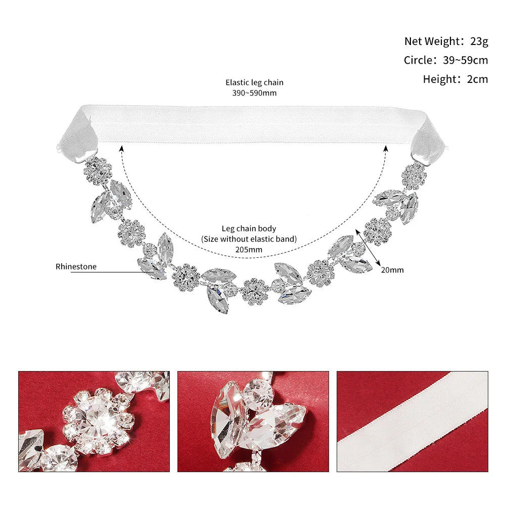 Rhinestone Bridal Accessories for Wedding Lace Flower Garter for Bride Jewelry Gift Elastic Leg Ring Gift for Suspenders Party