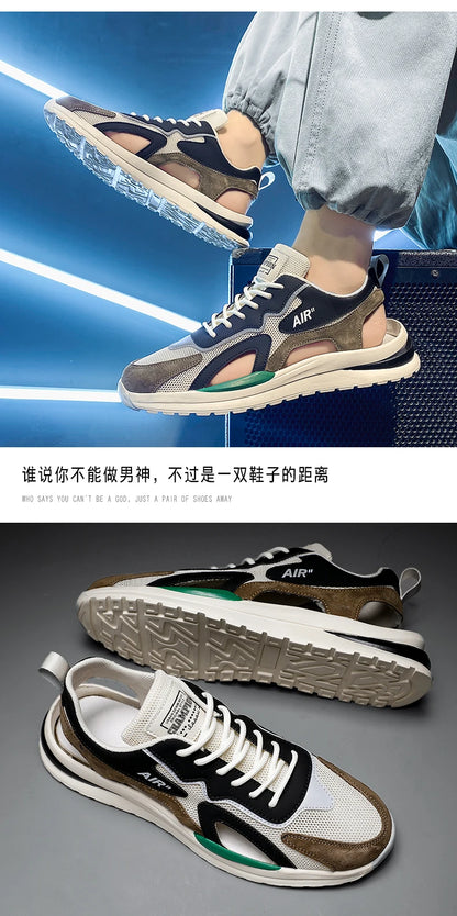 Summer Men Hollow Sandal Sneakers Breathable Mesh Platform Quick-Dry Casual Walking Shoes Non Slip Light Outdoor Beach Trainers