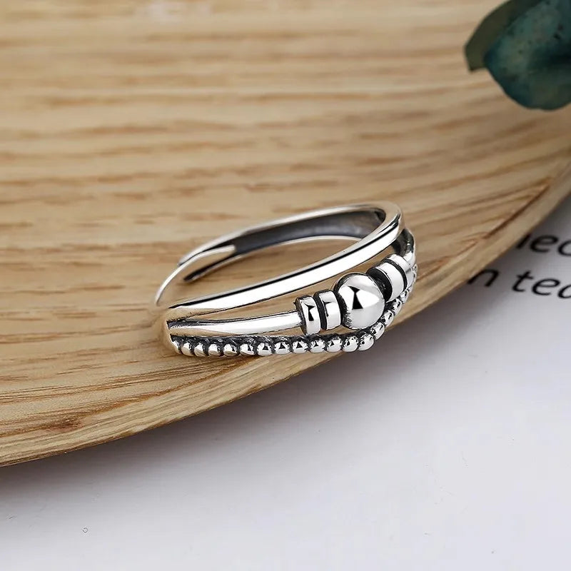 VENTFILLE 925 Sterling Silver Geometric Multilayer Round Bead Ring Female Fashion Punk Temperament Prevent Allergy Charm Jewelry