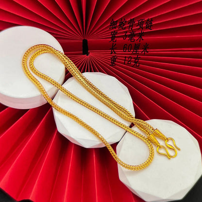 Casual wardrobes match Square Snake Bone Necklace for men and women from luminous 24K Gold owning flexible AU999 malleability