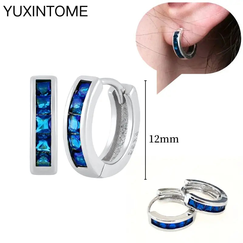 925 Sterling Silver Needle Dark Blue Crystal Silver Earrings Women's Exquisite Heart Blue Pendant Hoop Earrings Luxury Jewelry