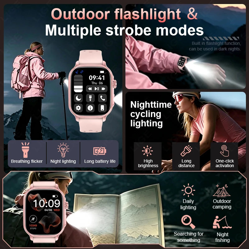 LIGE 2026 New Built-in 1400mAh Super Large Battery Women Men Smart Watch Outdoor 2.01" Screen IP68 Waterproof BT Call Smartwatch
