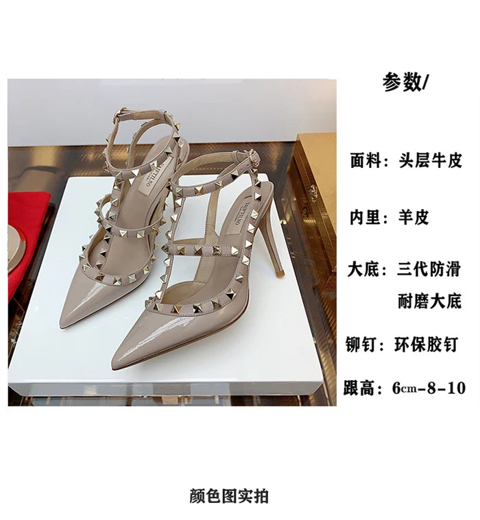 Women's Gladiator sandals Summer 2026 Luxury With Ankle Strap Pointed Toe Fashion Rivet High Heels Party Ladies Shoes Women 10cm