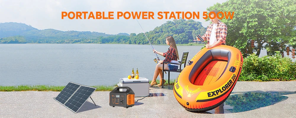 500W 460Wh Portable Solar Power Station Emergency Power LED Display Outdoor Power Supply LifePO4 Battery Power Bank for Camping Fishing