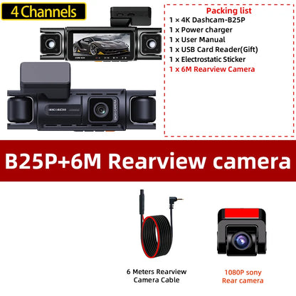 4 Channel GPS WIFI Car Dash Cam 360 Panoramic 8 IR Night Vision Lights 24H Parking Front 4K Inside/Rear/Left 1K Video Recorder