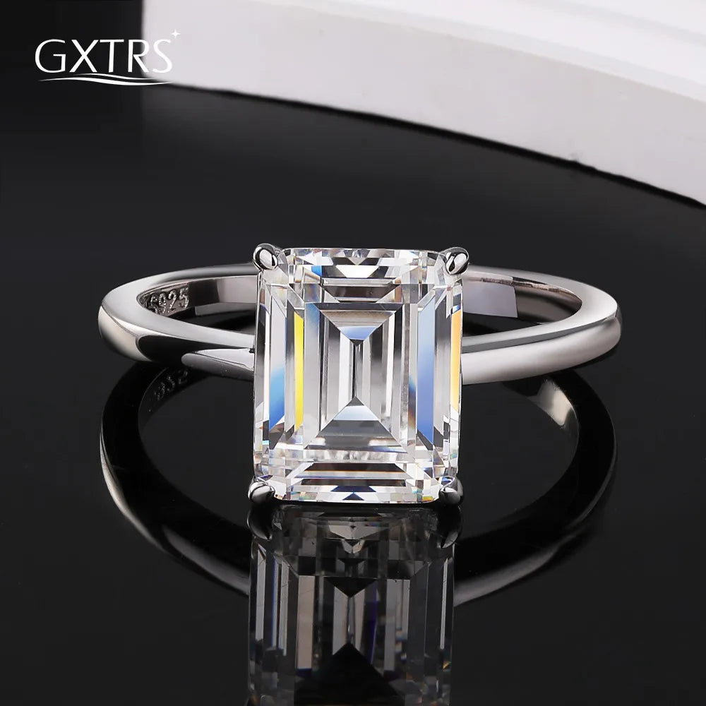 GXTRS 4CT Emerald Cut Moissanite Rings Women S925 Silver Lab Diamond Engagement Wedding Band 18K Plated Fine Jewelry Certified