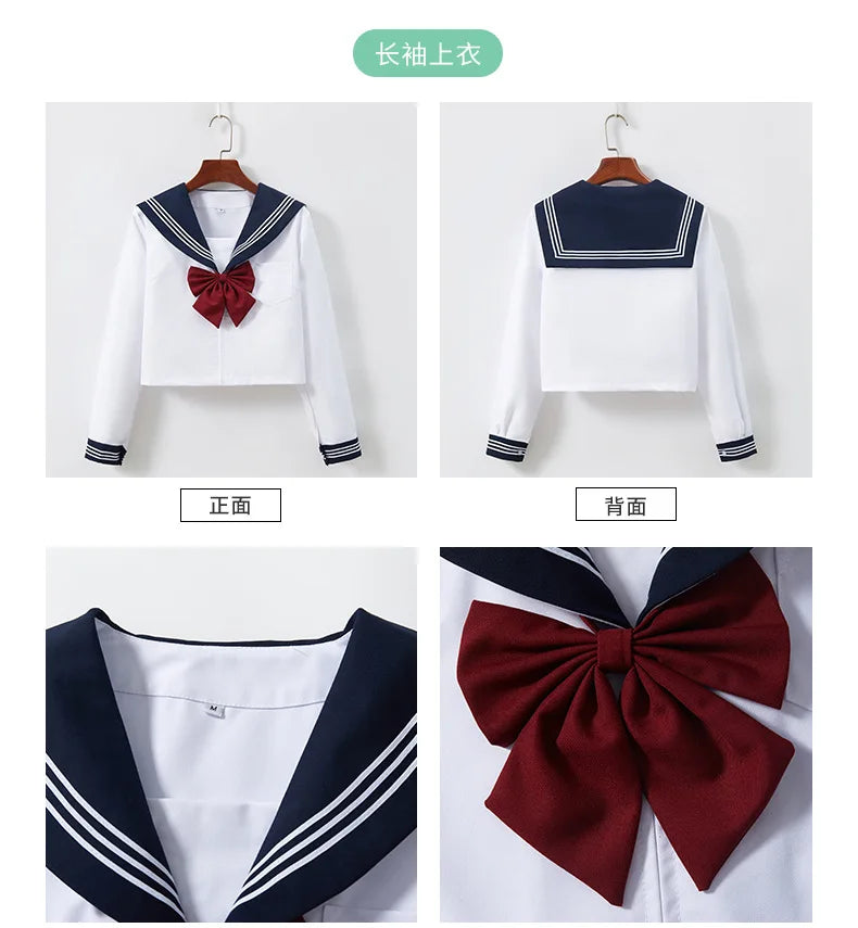 Summer pleated skirt set,sailor suit,student uniform set skirt,Japanese-style white three-book basic school uniform pleatedskirt