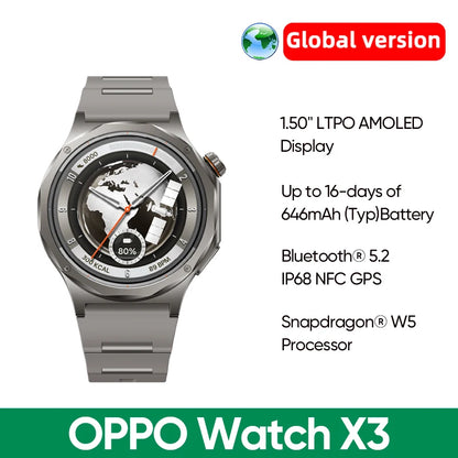 [New Arrival] Global Version Smartwatch OPPO Watch X3 Snapdragon W5 Up to 16 Days of Battery Life AMOLED Display NFC IP68
