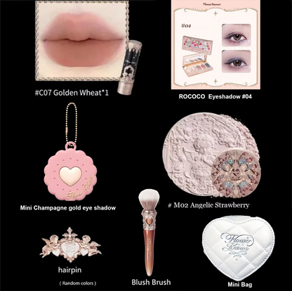 Flower Know Little Angel Collection Makeup Gift Box Eyeshadow Blush Cream Matte Lipstick Highlighter Full Kit All In One