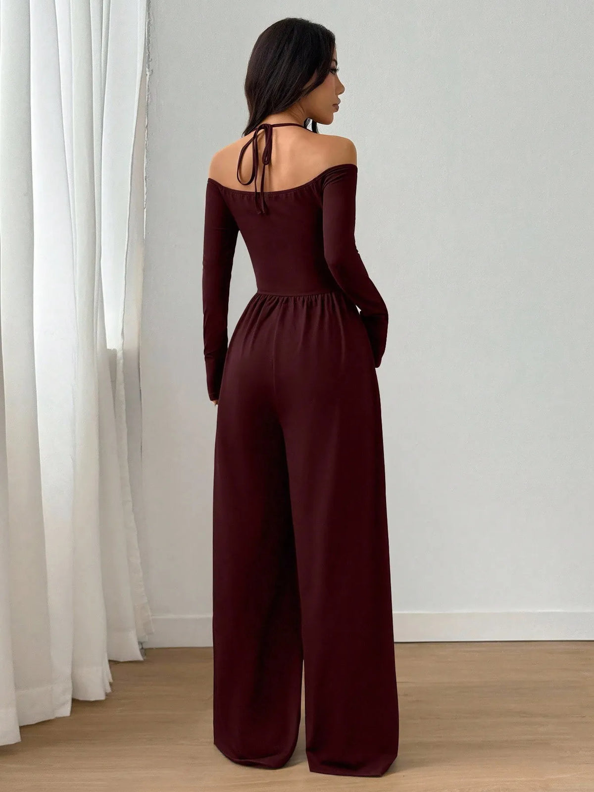 2026 Casual Jumpsuits For Woman Jumpsuit All-match Women's Clothe Simple Style Neck Halter Off Shoulder Solid Color Long Sleeves