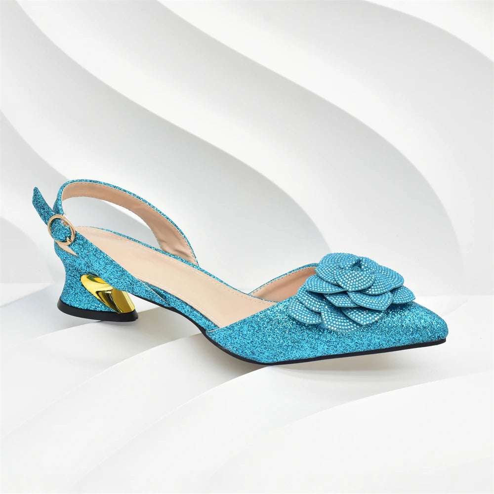 New Arrival Nigerian Women Heel Party Ladies Italian Design Shoes and Bag Set with Rhinestone Wedding Party Luxury Shoes Women