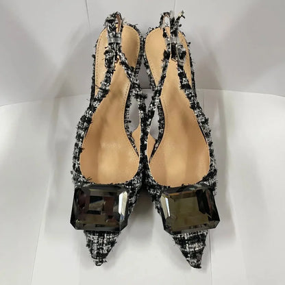 Luxury Diamonds Brand High Heels Women Sexy Pointed Toe Pumps Jewelry Sandals Ladies Elegant  Backless Party Dress Shoes Female