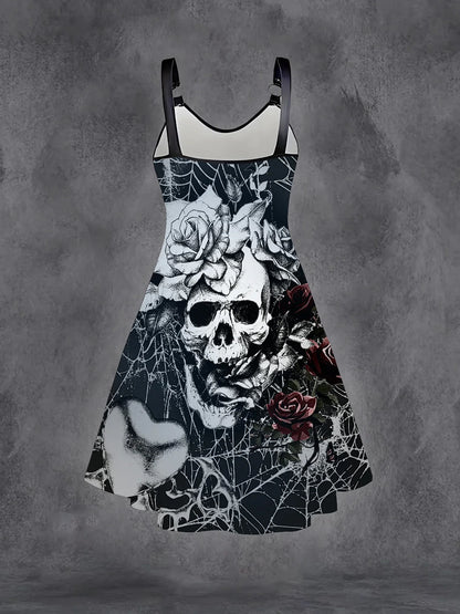 Plus Size Goth Punk Dress Women Black Gothic Lace Up Corset A-Line Halloween Dress