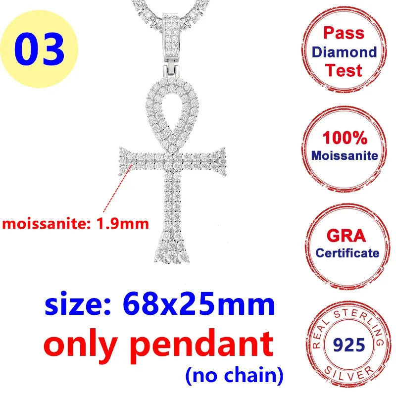 12 Styles Full Moissanite Diamond D Color Cross Pendant S925 Sterling Sliver White Gold Moissanite Pendant for Women Men