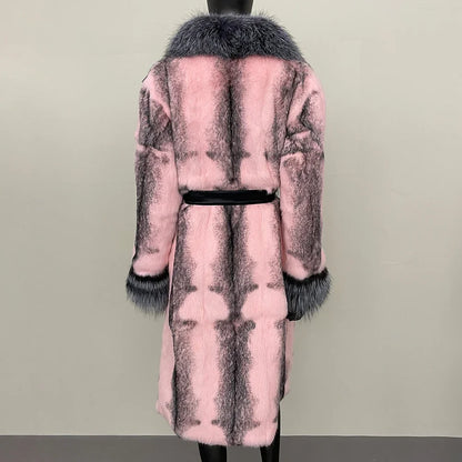 2024 New Autumn Winter Thickened Fur Coat for Women Rabbit Fur One-piece Long Style Real Fox Fur Collar Fashion Warm Coat Women