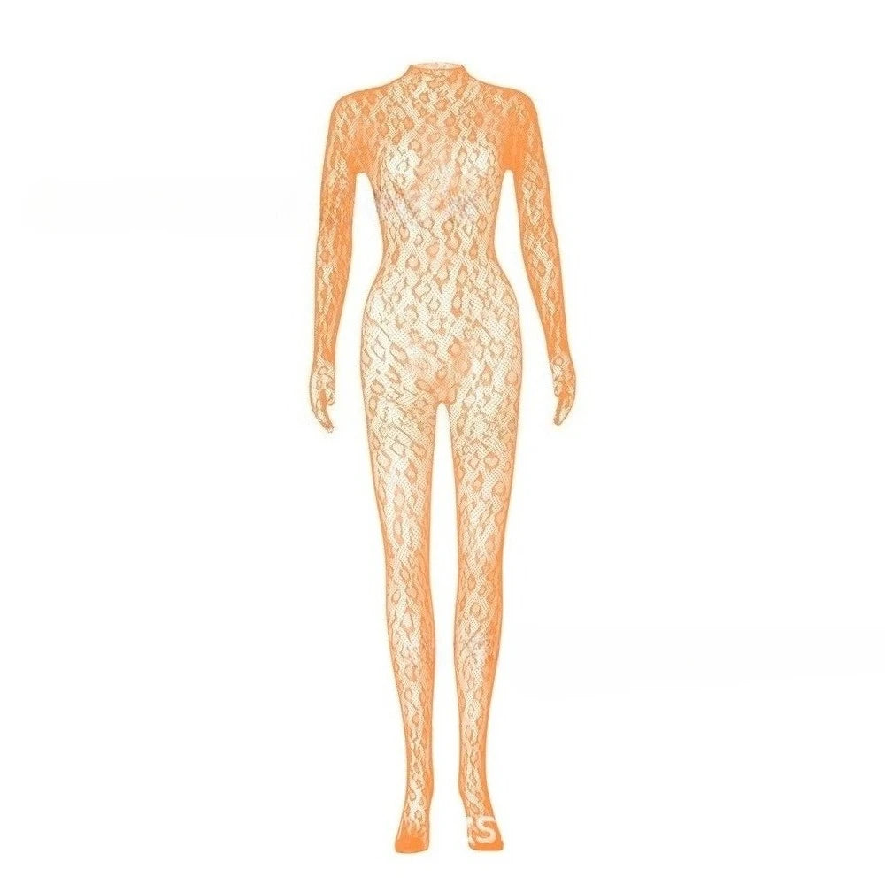 Toucheart Sexy Mesh Jumpsuit Women's Underwear Long-sleeved Jumpsuit Fishnet Top with Closed Crotch Perspective Sexy Jumpsuit