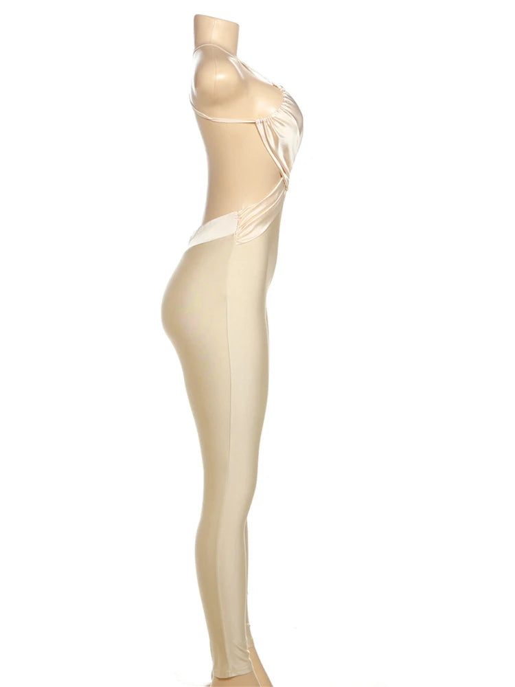 kliou Cross Pleated Women Jumpsuits Sexy Stunning Bandage Backless Silky Skinny Overalls Female Summer Party Clubwear One Piece