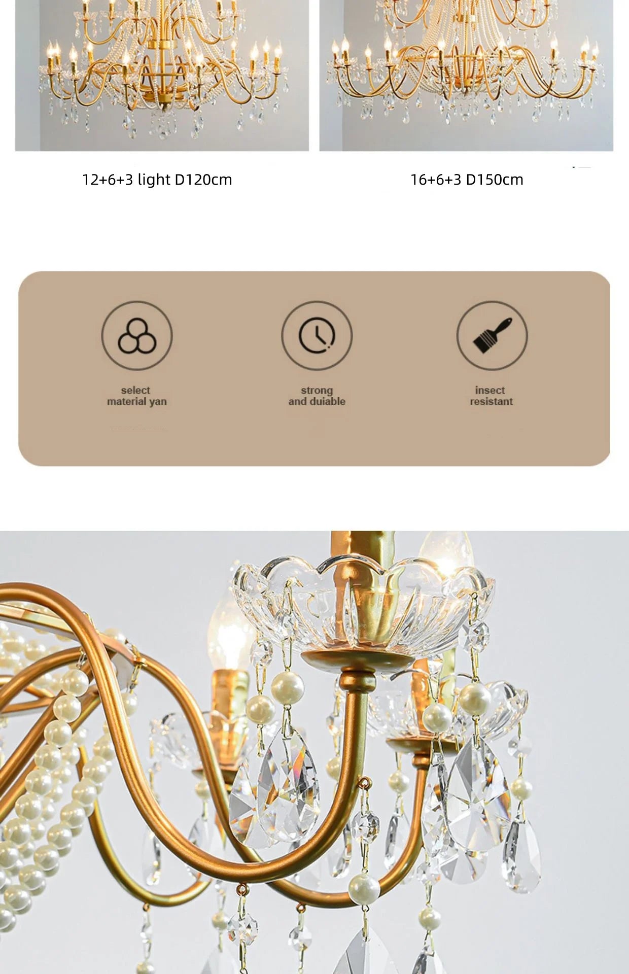 French Candle E14 Led Chandelier Villa Stairs Pearl Crystal Led Pendant Lights Hotel Art Decor Suspend Light Led Luminarias
