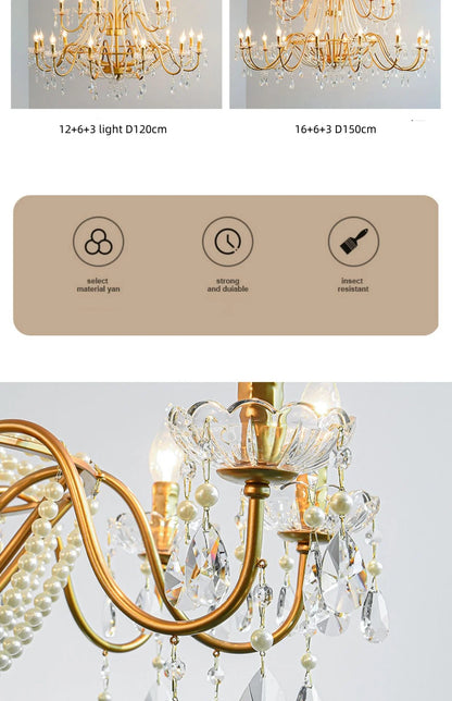 French Candle E14 Led Chandelier Villa Stairs Pearl Crystal Led Pendant Lights Hotel Art Decor Suspend Light Led Luminarias
