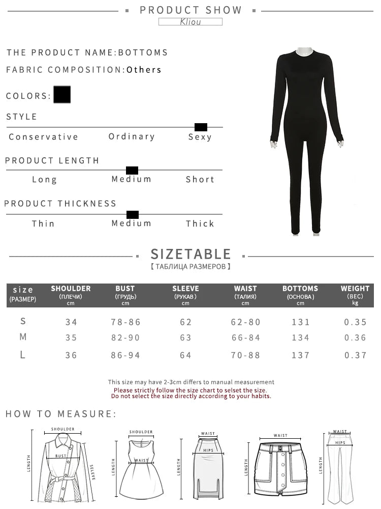 kliou Casual Basic Jumpsuits Women Concise Autumn Full Sleeve O-neck Body-shaping Overall Solid Sporty Daily Lady Classic Cloth