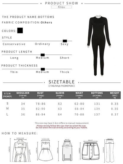 kliou Casual Basic Jumpsuits Women Concise Autumn Full Sleeve O-neck Body-shaping Overall Solid Sporty Daily Lady Classic Cloth