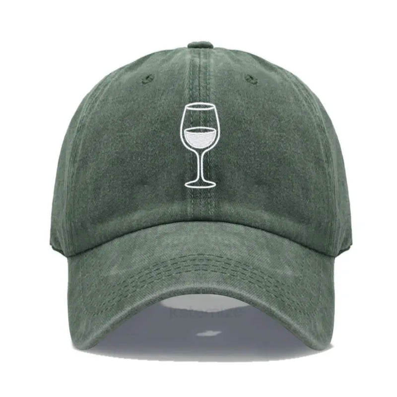 Wine Glass Embroidery Baseball Cap For Men Women Soft Cotton Adjustable Dad Hat Unisex Casual Sport Visor Golf Caps