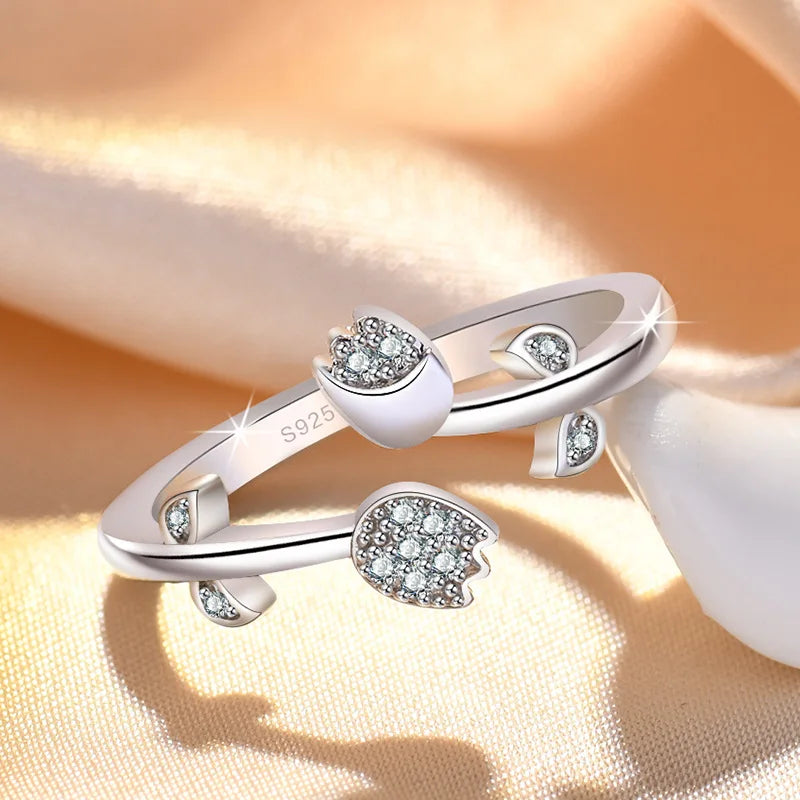 Original 925 Sterling Silver Ring High Quality Adjustable Opening AAA Zircon For Women Wedding Fine Fashion Jewelry Gift