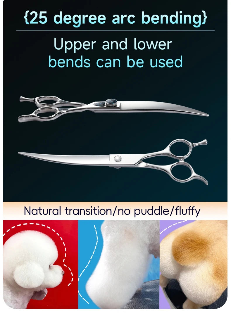 Fenice King Series 7/7.5Inch VG10 Shell Bearing Screws Dog Trimming Grooming Straight Curved Thinner Chunker Pet Scissors Tools