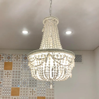 French Country white wood Bead Chandelier dining room bedroom princess Decorative chandelier 3/5 lights hanging light fixture