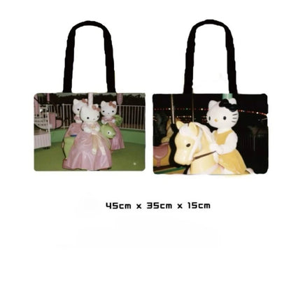 Y2k Hello Kitty Print Handbag Non-woven Fabric Creative Light-weight Shoulder Bag Large Capacity Leisure Shopping Bag for Women
