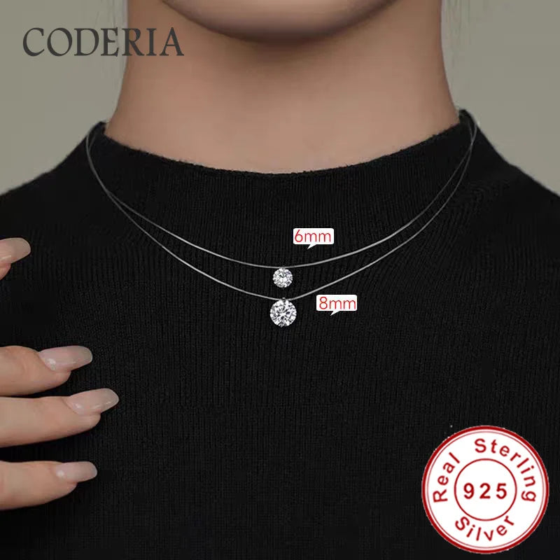 D Color VVS1 0.8CT/2CT Moissanite Pendant Necklace 925 Sterling Silver Invisible Fishing Line Lab Diamond Jewelry
