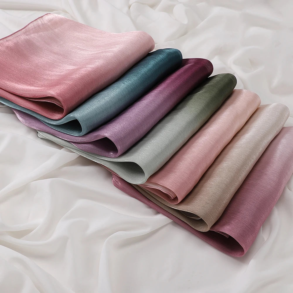 Two-color Shimmer Shiny Satin Hijab Crinkle Scarves Shawl Women Muslim Hijab Crepe Bandana Islamic Shimmer Silk Hijab