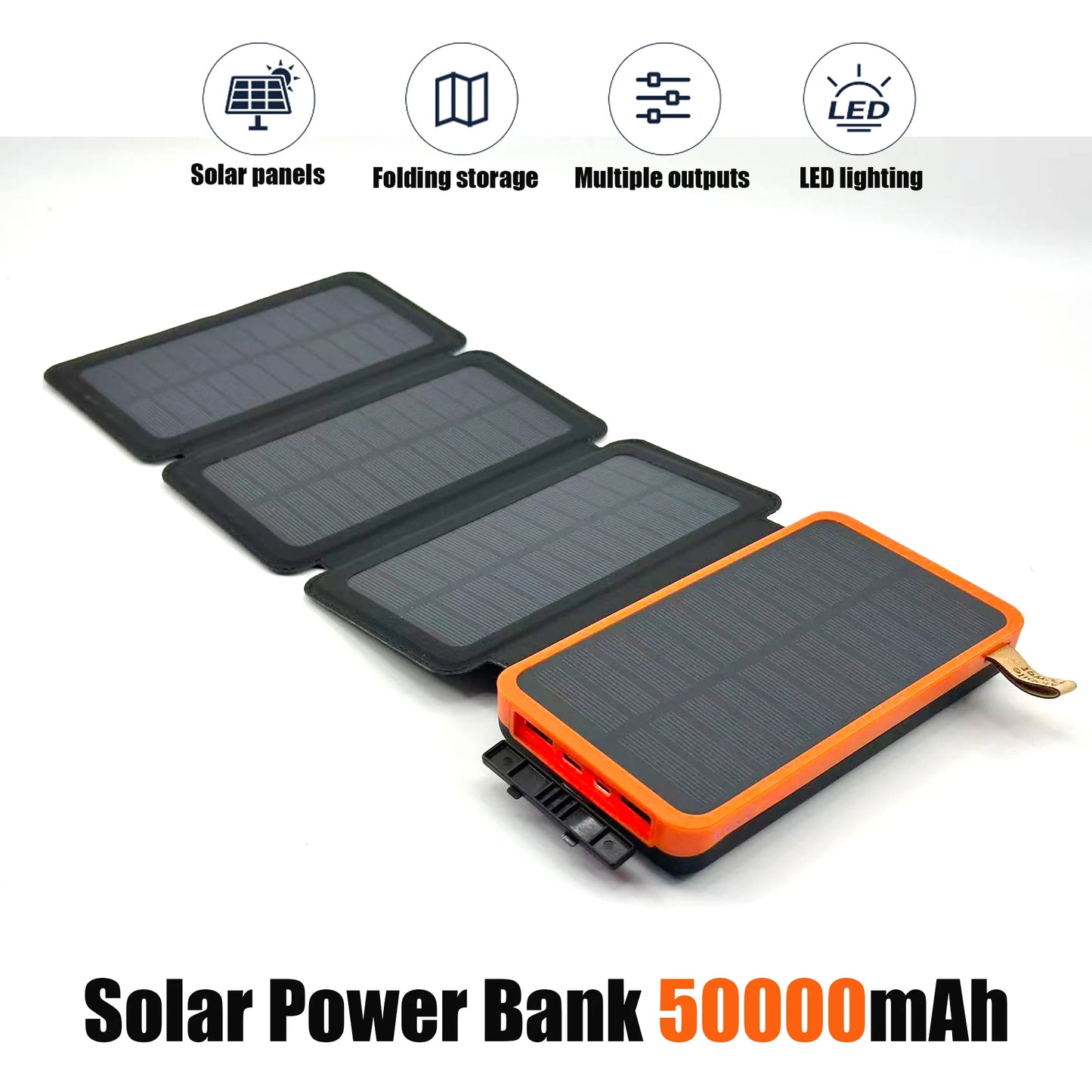 50000mAH Solar Power Bank Folding Solar Panels 5V 2A USB Output Portable Outdoor Camping Sun Power For IPhone Android