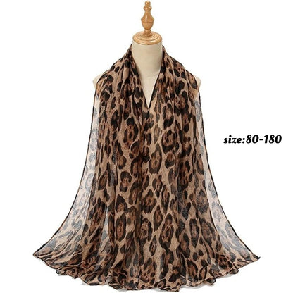 Lightweight Leopard Print Scarf for Women Fashion Head Cover Hijab Cotton Voile Scarf Shawl Wrap for Spring Fall Winter Season